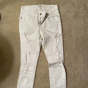 Frame Le Skinny De Jeanne White Blanc Distressed Skinny Jeans Size 26